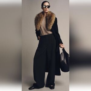 Zara Black Coat with Brown Fur Collar